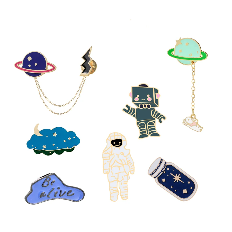 Universe-Space-Planet-Astronaut-Robot-Collection-Brooch-Star-Bottle-Lapel-Pin-Custom-Badge-Cartoon-Enamel-Pin