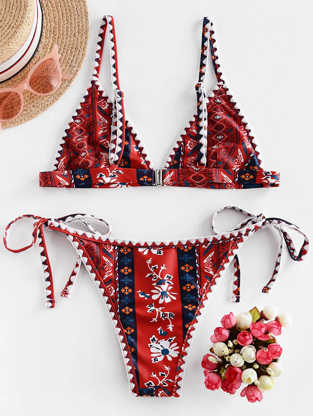 Женский купальник бикини ZAFUL Boho с завязками сбоку винтажный низкой талией и