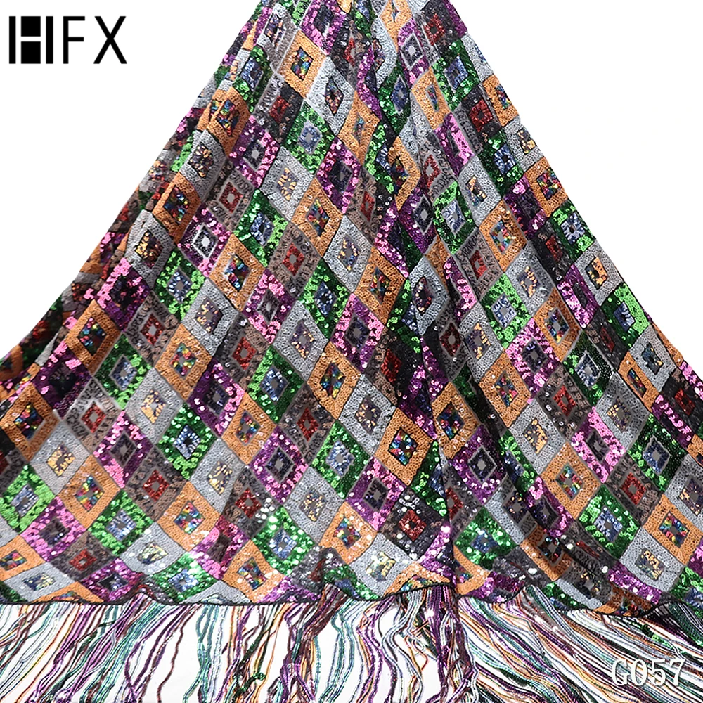 HFX многоцветный нигерийский кружевной ткани высокое качество пайетки Кружева французские Тюль Свадебные африканские ткани для Вечерние