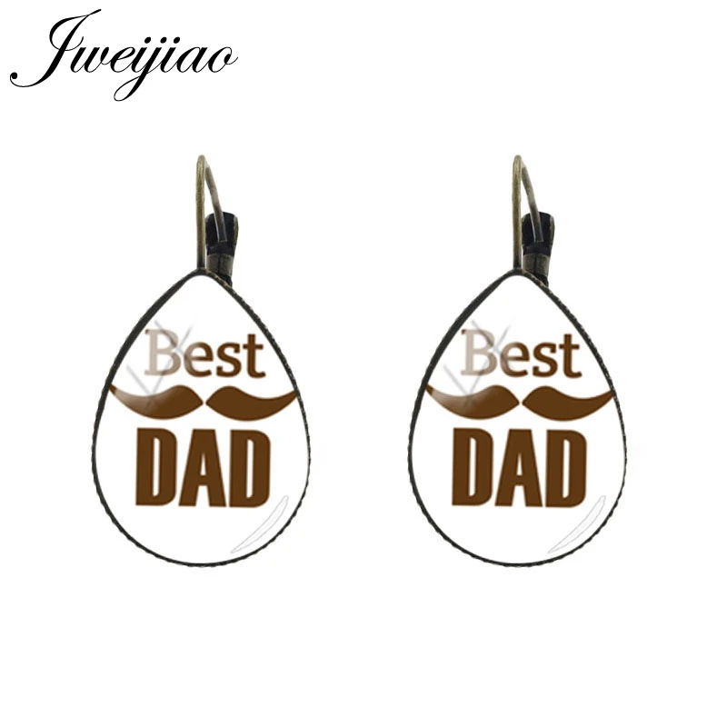 JWEIJIAO Best Dad French Je Suis Un Papa Earrings Men Women Tear Drop Ear Clip Jewelry Vintage Father's Day Gift A911 | Украшения и