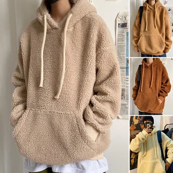 

Winter New Lamb Fur Hoodie Men Fashion Solid Color Casual Hooded Sweatshirt Man Streetwear Wild Loose Hip Hop Hoodies Male M-5XL