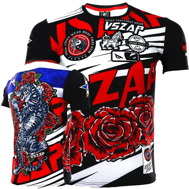 

VSZAP MMA Tiger Print Rash Guard BJJ Rashguard MMA Gi Boxing Jersey Thai Shirt Jiu Jitsu Men Breathable Grappling Tshirt & Tank