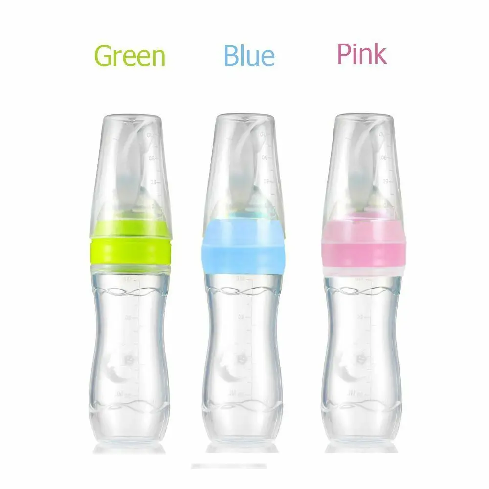 Infant Toddler Nipple Pacifier Baby Feeding Tool Milk Bottle With Food Dispensing Spoon Silicone Gel Lid Soft |