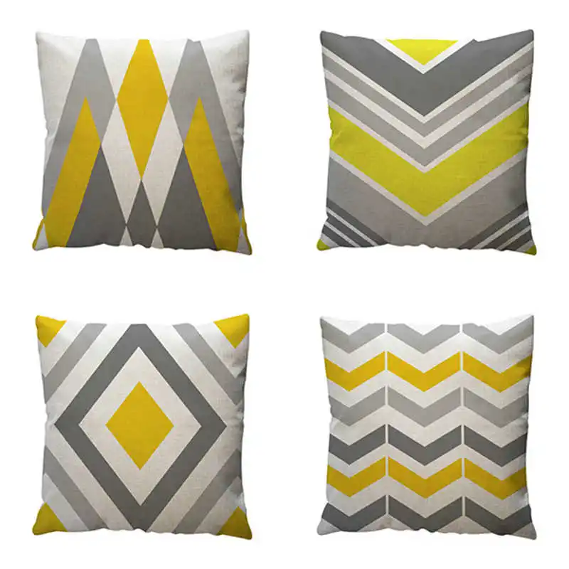 FashionGeometricYellowGrayPillowCasesCushionHomeWavesThrow