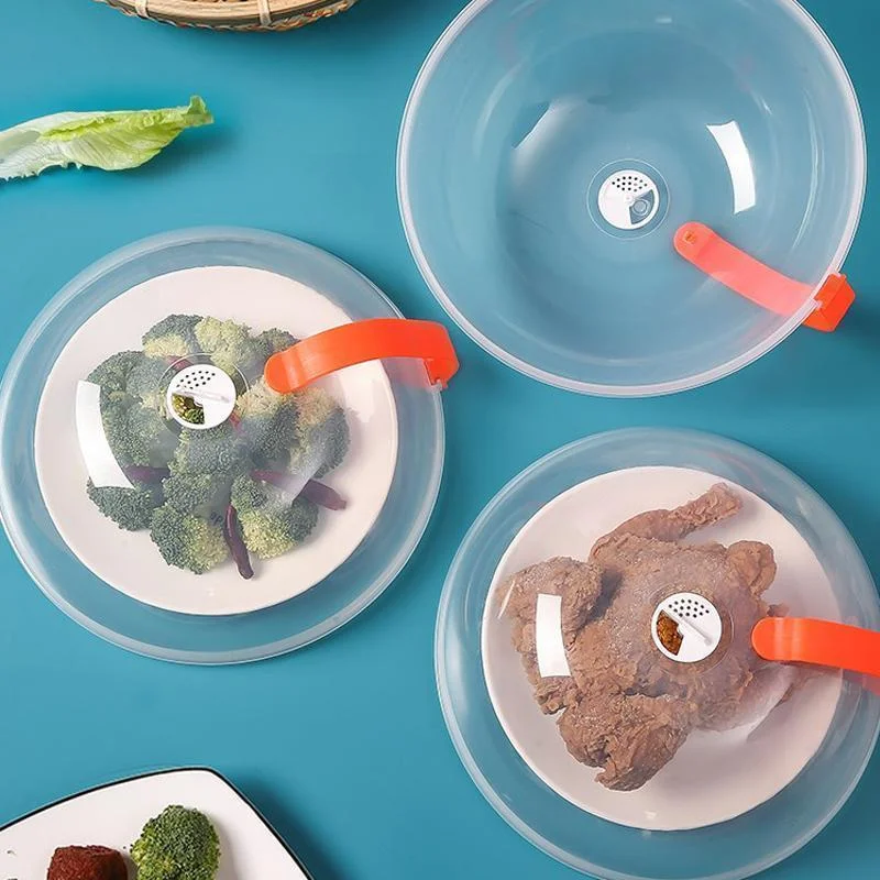 2pcs Plastic Microwave Plate Cover Clear Steam Vent Splatter Lid Food Dish Cover Anti-Sputtering Lid Anti-Oil Cap Kitchen Tools
