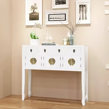 

VidaXL Sideboard Chinese Style Solid Wood White Home TV Cabinet Console Table for Bedroom Living Room