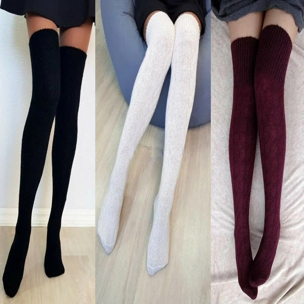 

Autumn Winter Women's Stockings Solid Knitted Knee Length Stretchy Wild Sweet Stocking 2019 New Fashion