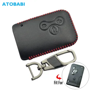

Leather Car Key Cover For Renault Clio Logan Megane 2 3 Koleos Scenic 3 Buttons Smart Remote Fob Protector Case Keychain Bag