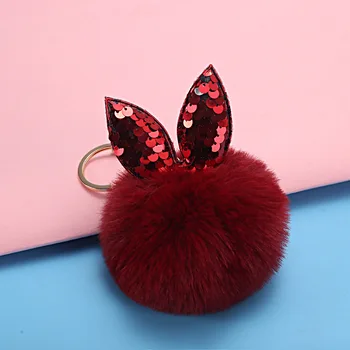 

Cute Cute Rabbit Ears Fashion Key Chain Plush Ladies Fur Pendant Car Women Bag Cars Fluffy Key Chains Keyring Pendant Charm