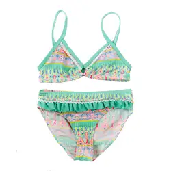 2020 Детский комплект бикини с цветочным принтом для девочек, летний пляжный купальник в богемном стиле для девочек, купальник с оборками из