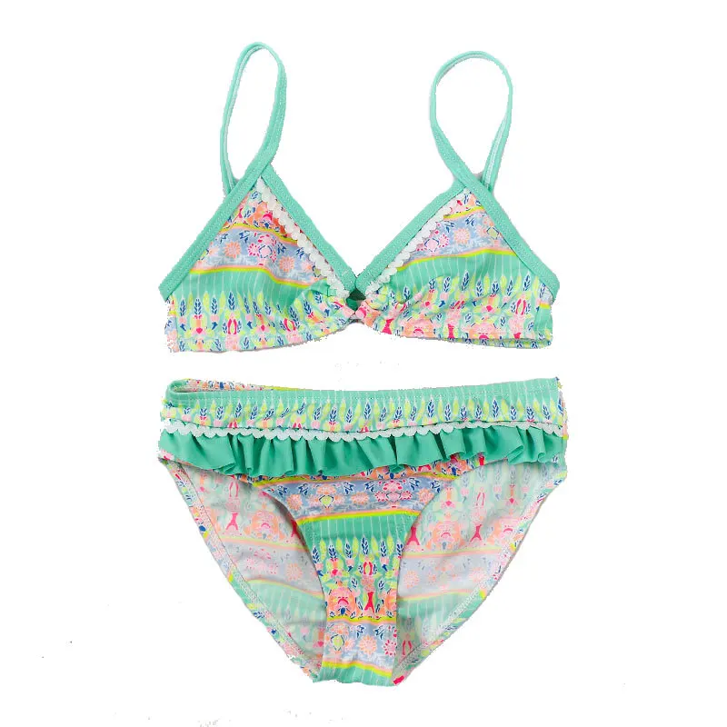 

2020 Children Girls Floral Printed Bikini Set Summer Bohemian Style Beach Swimwear for Girls Ruffle Two Pieces Swimsuits Biquini