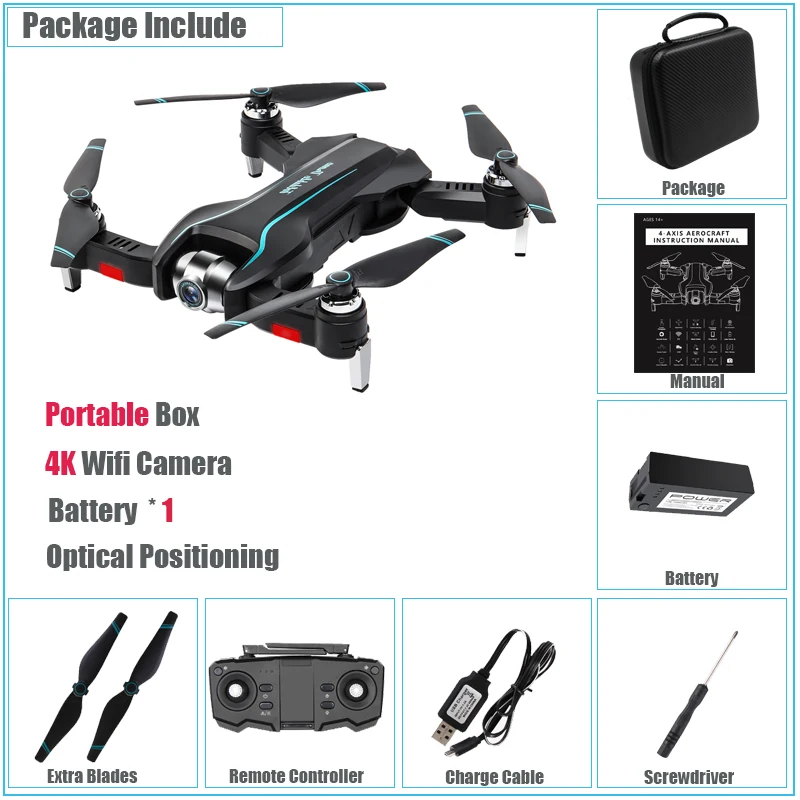 Foldable Mini Drone 4K HD Wifi FPV Camera Quadcopter Toys Dual Camera Optical Flow Helicopter Adjustable Wide-Angle Lens Dron - Цвет: Portable 4K 1BAT