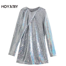 Moyatiy – Mini robe plissée à paillettes brillantes pour femmes, tenue élégante de soirée de mariage avec fermeture éclair au dos, 2022