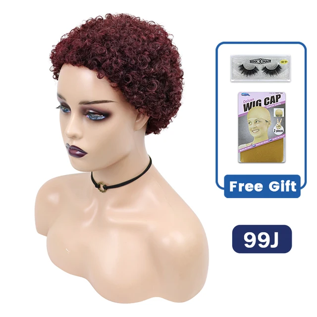 Short Curly Hair Wigs Pixie Cut Brazilian Human Hair For Black Women Natural Black 150% Density Glueless Afro Kinky Curly Wig #99J
