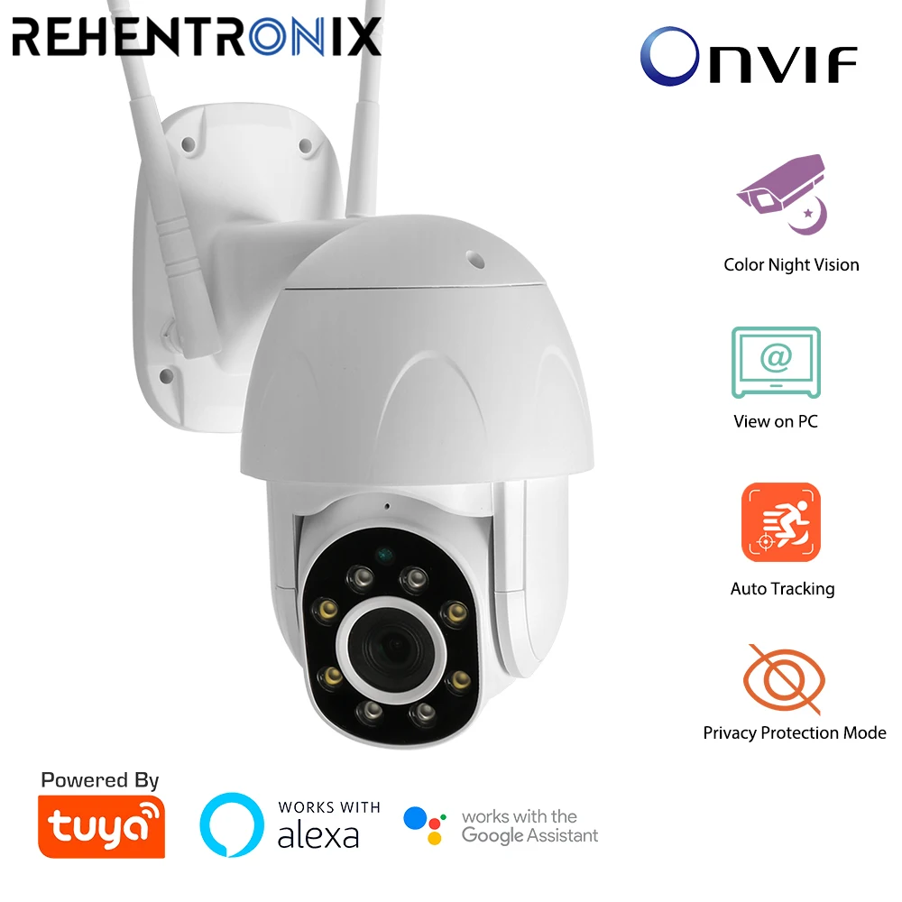 ONVIF IP Camera Tuya WiFi PTZ Dome 1080P Outdoor Waterproof Color Night Vision Security Support Alexa Google Home | Безопасность и