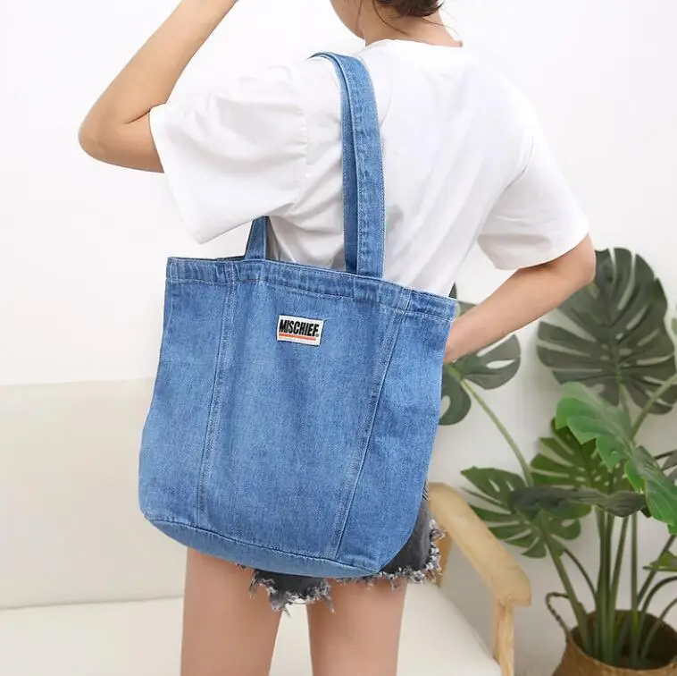 Summer Casual Tote Shoulder Bags Canvas Jeans Messenger Bags Soft Student Large Capacity Shopping Handbags For Women