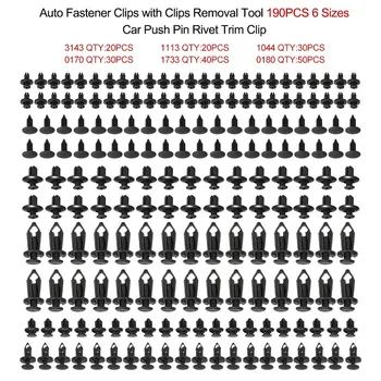 

190Pcs 6 Sizes Universal Auto Fastener Clips Plastic Fastener Rivet Clips Car Push Pin Rivet Trim Clips Car Accessories