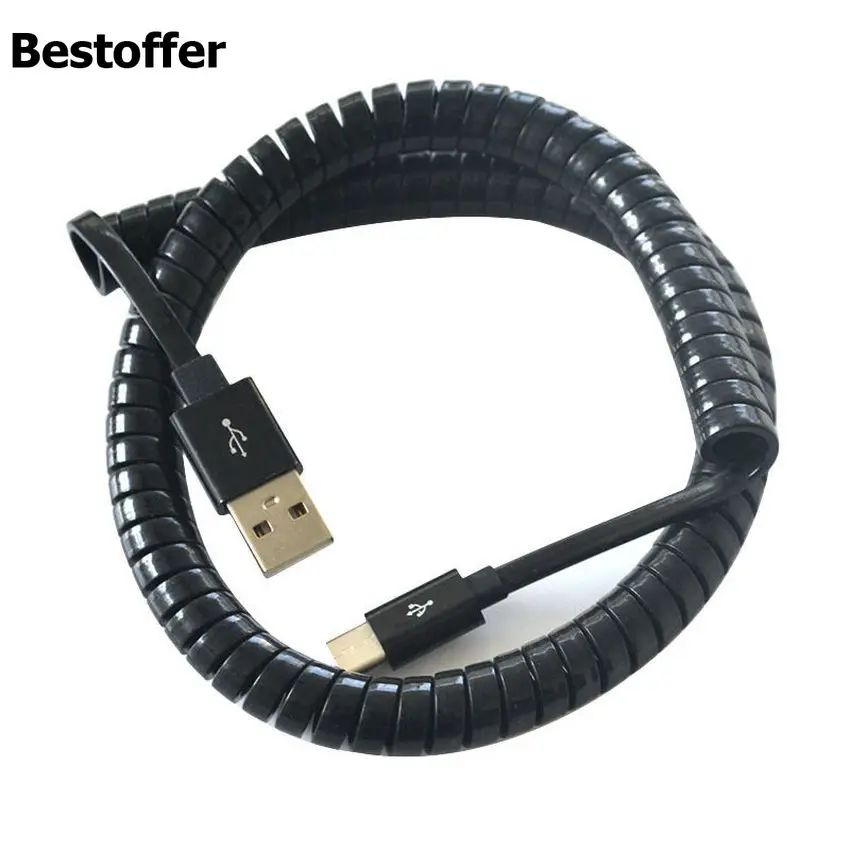 

USB Type C Cable Flat Coiled Spring Spiral Type-C Male To USB 2.0 A Male Cord