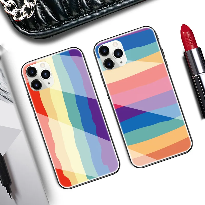 Чехол для Xiaomi Mi A3 A1 A2 Lite 9 8 se note 10 pro mix 2s жесткий стеклянный чехол с радужными