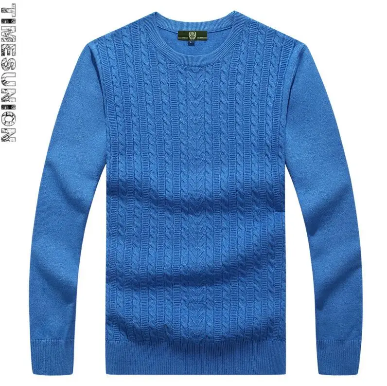 Denim Blue Мужские свитера для осени, мужской высококачественный черный пуловер, свитер с круглым вырезом, повседневный теплый вязаный свитер - Цвет: Denim Blue