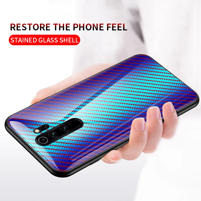 For Xiaomi Redmi Note 8 Pro Case Gradient Tempered Glass Back Cover Soft Silicon Frame Phone 5