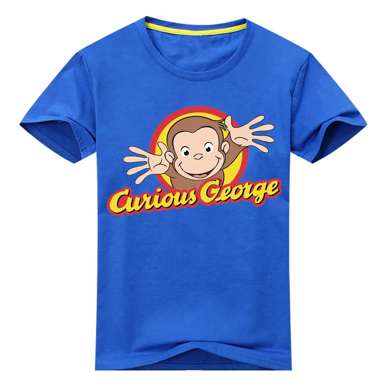 Детская одежда, футболки Милая футболка с надписью «Happy monkey Kids Curious Джордж» футболка для мальчиков и девочек, футболка с короткими рукавами футболки для малышей - Цвет: B