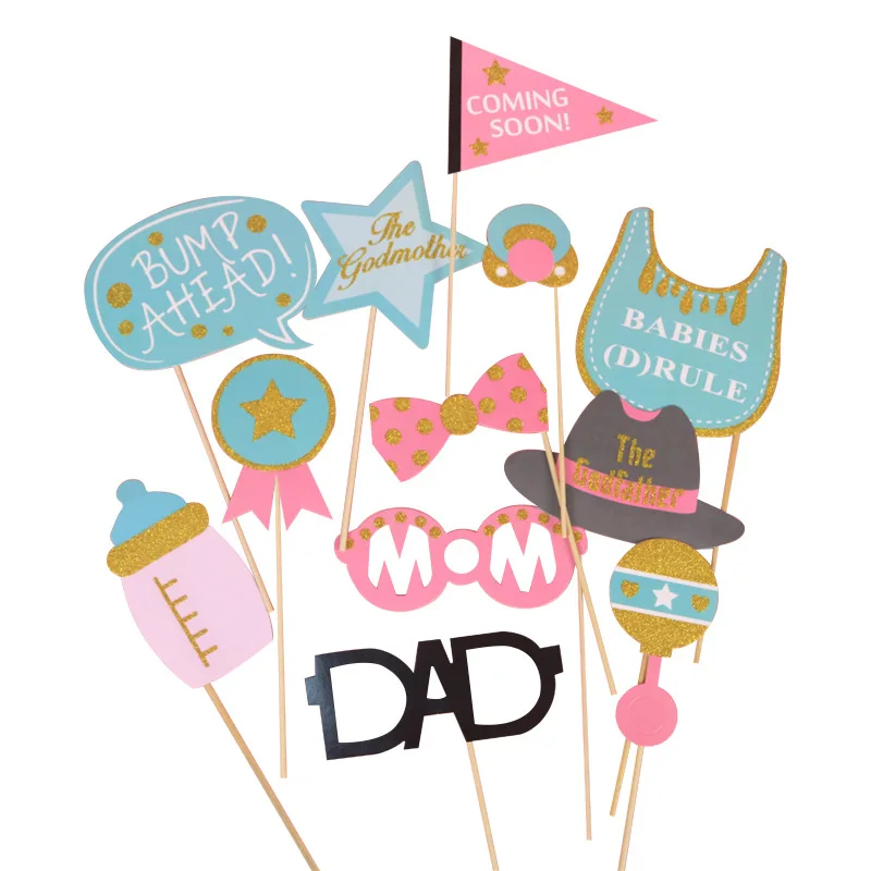 12Pcs Baby Shower Party Photo Props Gender Reveal Party Decoration Mom To Be Dad Glasses Baby Shower Photo Props HL69 (1)