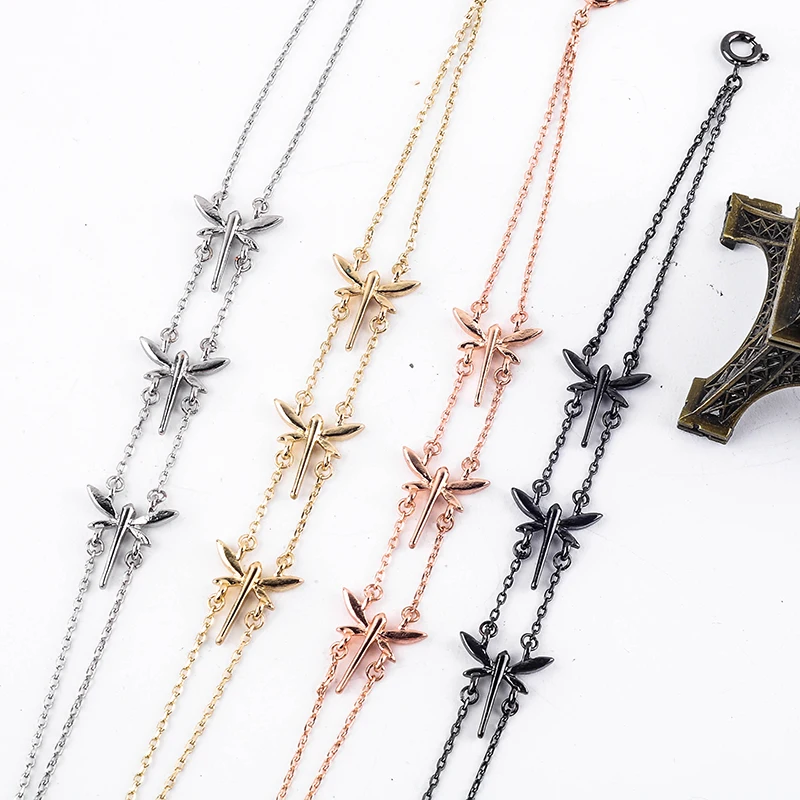 

Freshness Simple Dragonfly Thin Chains Bracelet Gold & Silver & Rose Gold & Black Color Creativity Inset Fashion Jewelry