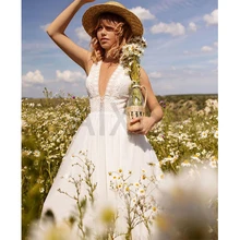 

Jasmine Wedding Dress Illusion V Neck Sleeveless A-Line Cut-Out Robe de mariee Lace Pastrol Provence Bride Gown