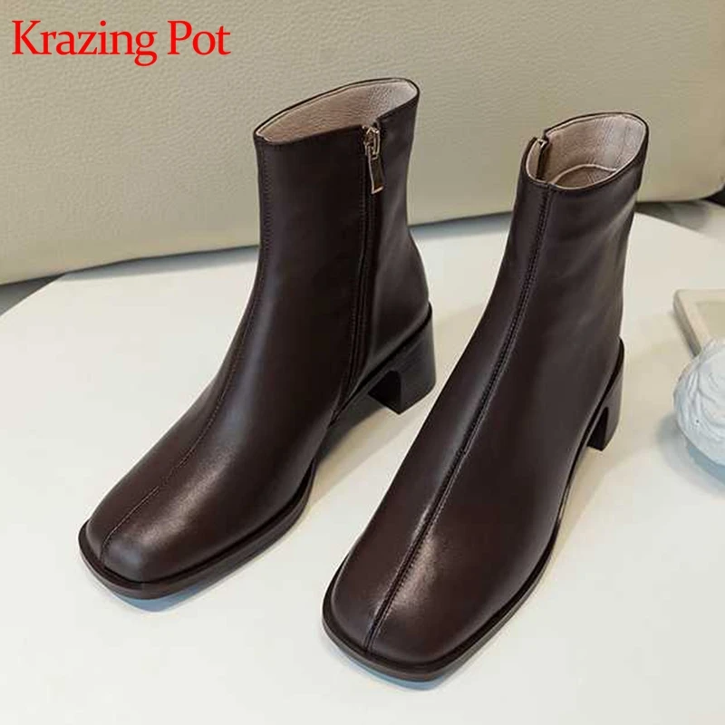 Krazing pot/Винтажные ботинки «Челси» из коровьей кожи с квадратным носком на высоком квадратном каблуке; ботильоны ручной работы на молнии для подиума; l99
