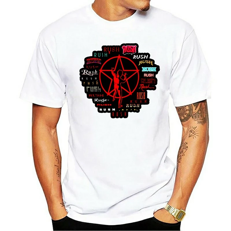 

Rush All The Logos Evolution Front Print Black T Shirt New Band Popular Tee Shirt