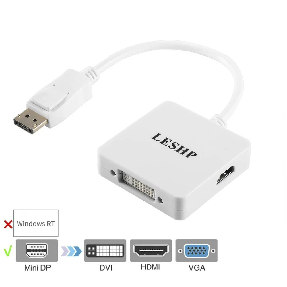 

LESHP White 1080P DP(Thunderbolt) Male DVI / DP / HDMI to Female Adapter Converter Mini Displayport for MacBook