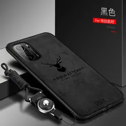 Premium Hard Fabric Deer Design Case with Lanyard - Protective Back Cover for Redmi K40 Pro (Black)