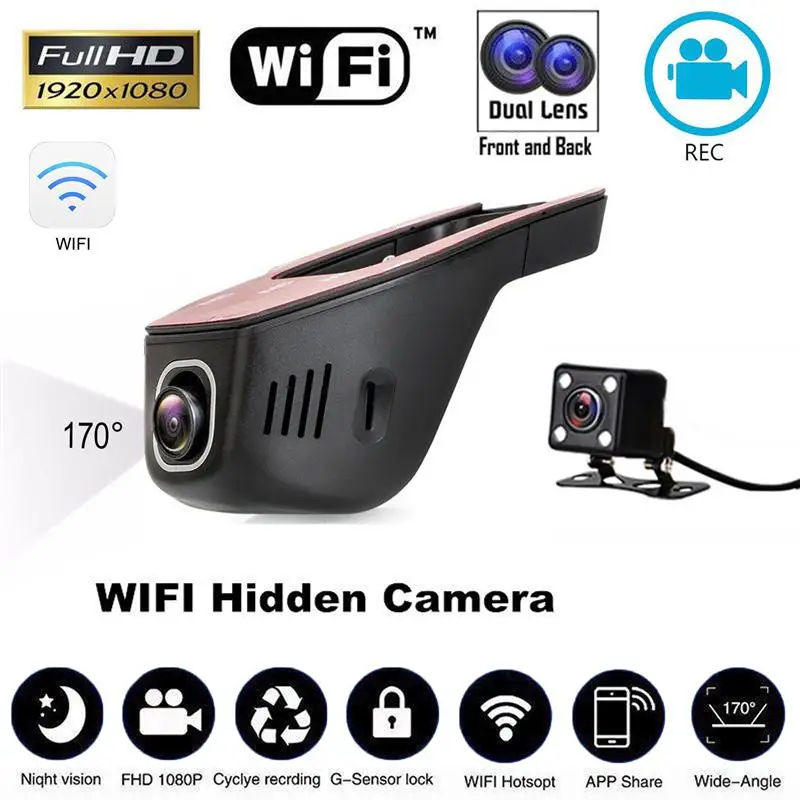 WI FI Автомобильный видеорегистратор Камера Full Hd 1080p 170 градусов Широкий формат Dash