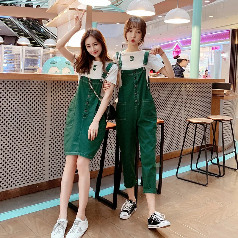 

Summer Wear 2019 New Style WOMEN'S Dress Korean-style Loose-Fit Students Best Friend-Green by Age Cowboy Suspender Pants Strap D
