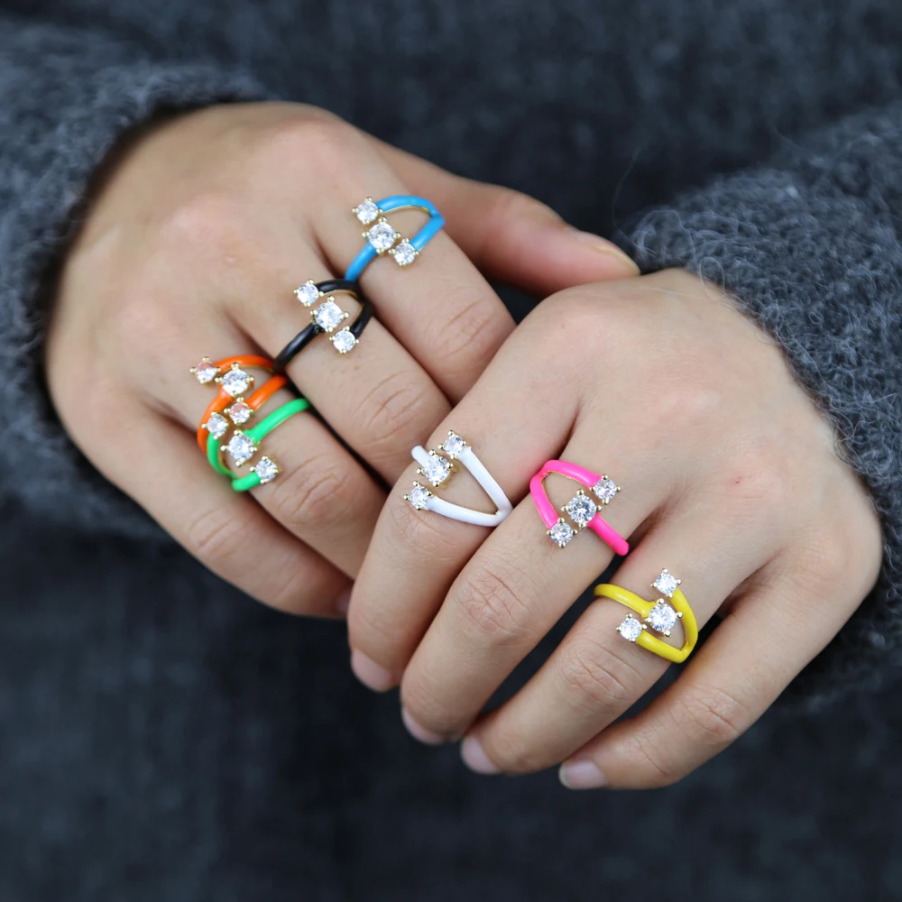 

Rainbow Open Adjusted Women Finger Rings Gold Color Triple Bands Sparking Bling Clear CZ Ring