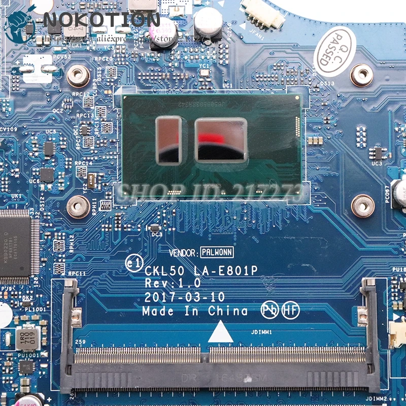 discounted  NOKOTION For HP Pavilion 15-BS Laptop motherboard I3-7100U CPU 924749-601 924749-001 KL50 LA-E801P 