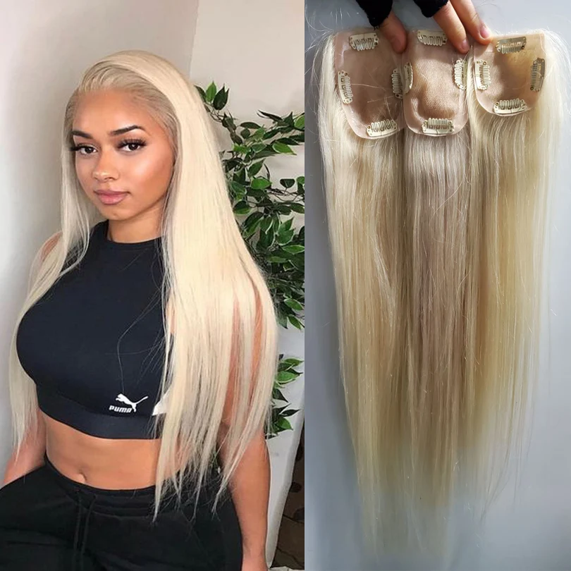Completo com Plutônio Densidade da Pele Grampos em Peruca para Menos Loira Cabelo Humano Topper Laço Virgem Parte 150% Feminino 613 Mel