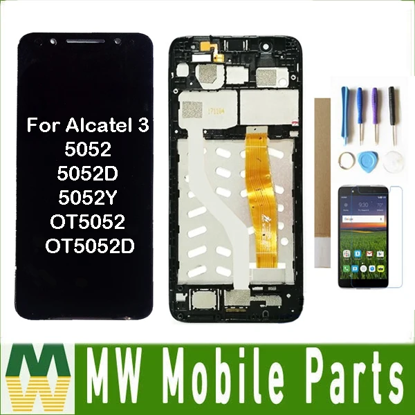 С рамкой для Alcatel Работает с любым оператором, 3 5052 5052D 5052Y OT5052 OT5052D ЖК-дисплей Экран дисплей Сенсорный экран Стекло в сборе с Kit