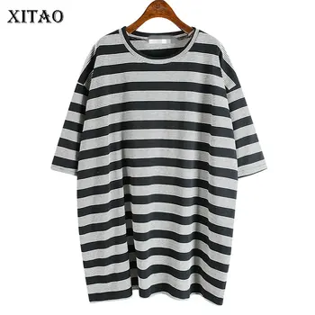 

XITAO Plus Size Patchwork Striped T Shirt Women Clothes 2020 Summer New Fashion Pullover Short Sleeve Match All Tee Top DMY4618
