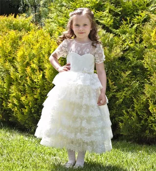 

Ivory White First Communion Dresses Communion Party Lace Tiered Tulle Princess Pageant Gown Kids Clothes Size 2-16Years