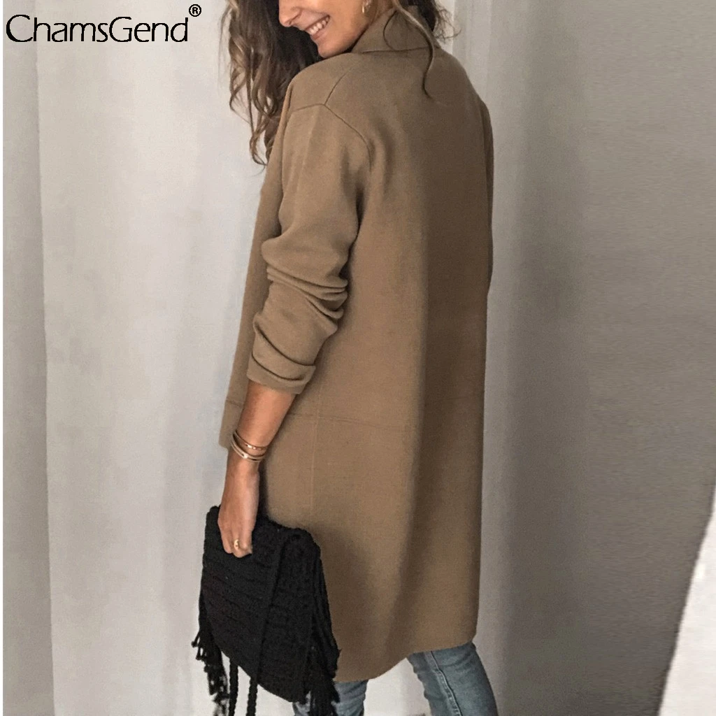 CHAMSGEND, зимнее шерстяное пальто с лацканами, женское повседневное пальто с карманами, однотонная верхняя одежда, пальто для девушек, одежда для офиса, теплая Длинная Элегантная тренчкот