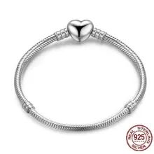 Подлинная 925 пробы Серебряное сердце застежка змея цепь ПАН браслет подходит для женщин бисера Шарм Diy Европа ювелирные изделия