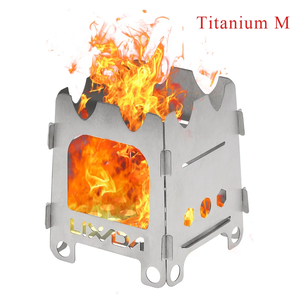 Lixada Складная дровяная плита, походная плита с спиртовым поддоном, сверхлегкая карманная горелка из нержавеющей стали для пикника, пешего туризма - Цвет: Titanium M