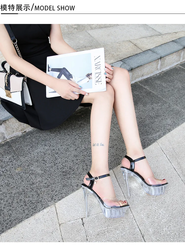 Rocwickline New Summer and Autumn Women's Super high heels Rome Platform Crystal Buckle Strap Peep Toe Thin Heels Classics Sweet