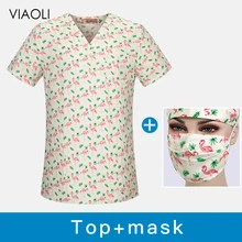 Дышащая стоматологическая клиника скрабы Топы Фламинго печать ПЭТ доктор рабочая одежда больница уход скрабы униформа медицинская Рабочая одежда