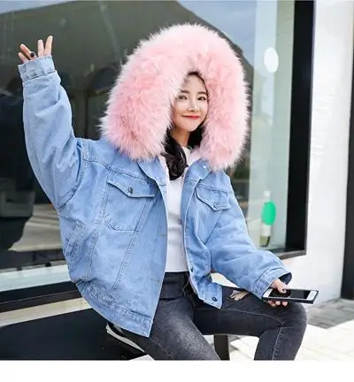 Winter Denim Jacket Women Soft Fur Liner Jeans Jacket Fur Collar Outwear  Vintage Loose Thick Warm