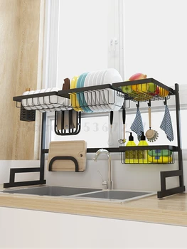 

Black stainless steel kitchen rack sink sink put bowl rack leaching bowl rack shelf storage rack
