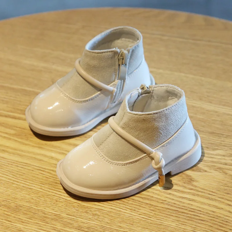 Patent PU Shining Special Girls Baby Boots Fashion Shoes Kids Winter Zipper First Walkers Prewalkers High Quality New