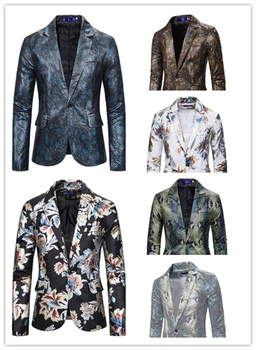 

Fashion Autumn Winter Suit Jacket Men Blazer Men Slim Printed Button Suit Plaid Turn-down Collor tops Solid Jacket Coat Z4